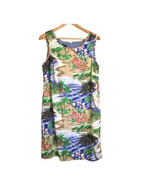 Talbots Womens Tropical Landscape Print Sleeveless Dress 14 Beach Preppy Resort